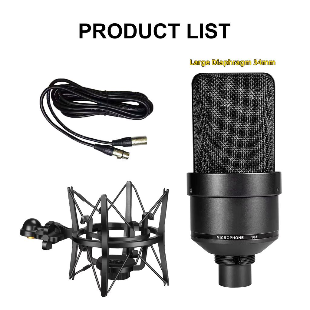 TM103 26/34mm Mic Core Condenser Microphone with Shockproof Holder Full Metal Design Cardioid Mic For Professional Recording