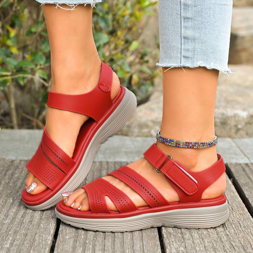 Fashion New Thick Bottom Roman Sandals Summer Casual Women's Shoes Peep Toe Sports Style Fashion Solid Color Wedge Female Beach Sandales