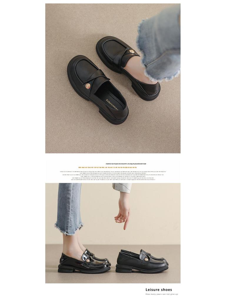 Weiwei Girl 2023 British Style Women's Thick-Soled Loafers with Small Gold Coin Accent