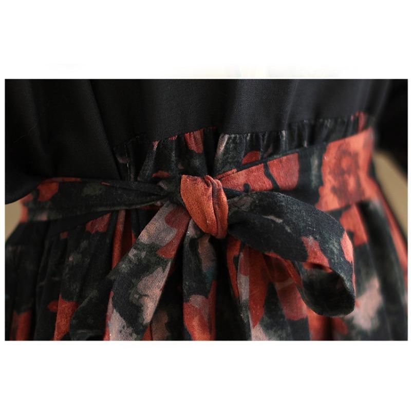 DIMANAF Women 2025 Plus Size Summer Vintage Style Dress Elegant Spliced Long Dress Basic Loose Linen Dress