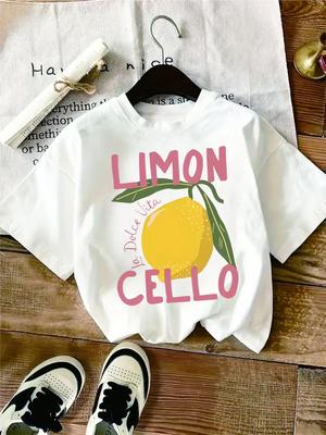 Frische und künstlerische Zitronen-Illustration Druck Rundhals Lässiges Damen-T-Shirt Kleidung Damen-Shirt Kurzarm Streetwear