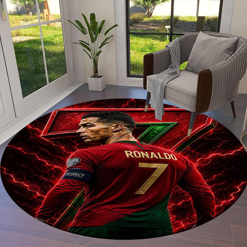 Cristiano Ronaldo Round Area Rug,Carpet Rug for Living Room Bedroom Sofa Playroom Decor,Non-slip Floor Mat