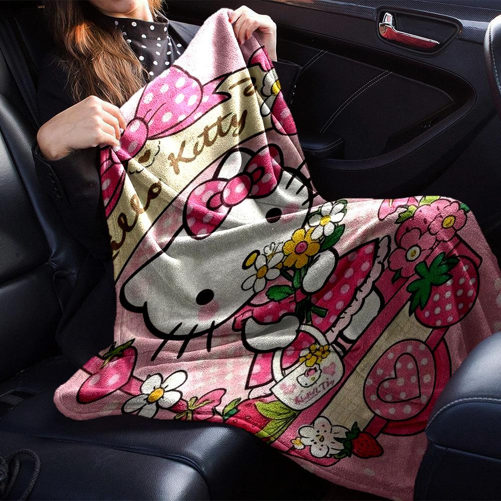 1pc Pink Kitty blanket Lightweight Flannel Throw for Sofa Bed Travel Camping Livingroom Office Couch Chair