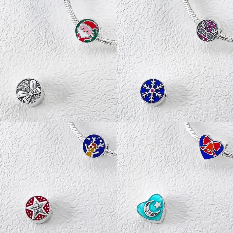 Copperchristmas Series Santa Claus Star Heart Bead Fit Original Bracelet Diy Fine Charm Jewelry Gifts For Women Accessories