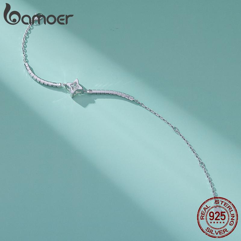 BAMOER 2CT Four-Leaf Clover Moissanite Bracelet 925 Sterling Silver Adjustable Wrist Link Lucky Chain for Women