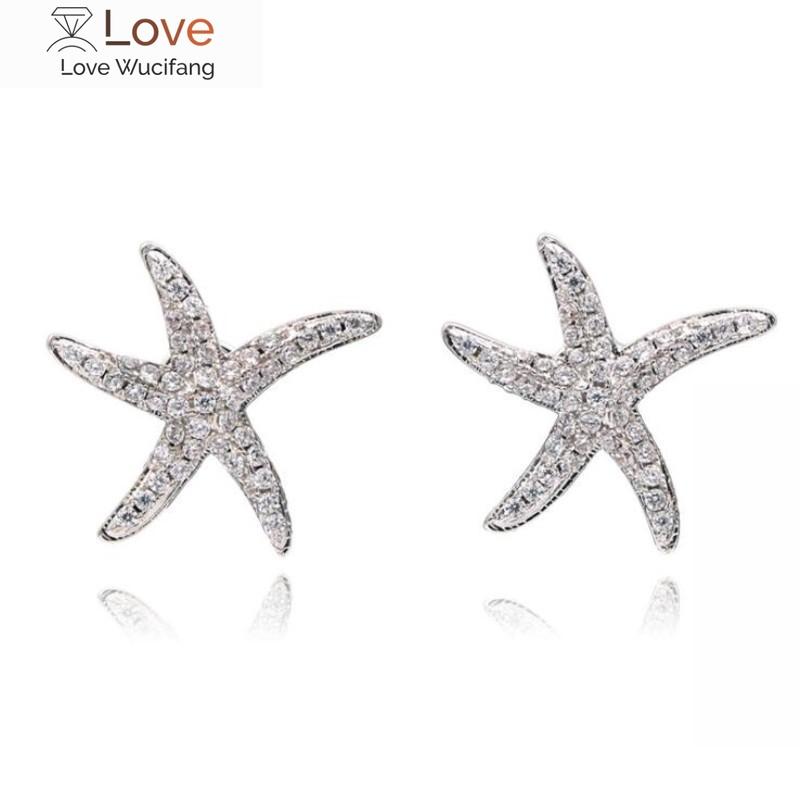New Fashion Anti -Allergic 925 Sterling Silver Jewelry Micro -Embedded Crystal Starfish Personality Exquisite Earrings E037