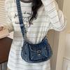 Borsa a tracolla in denim da donna, alla moda, per tutti i giorni, con tasca frontale, stile casual, borsa a mano