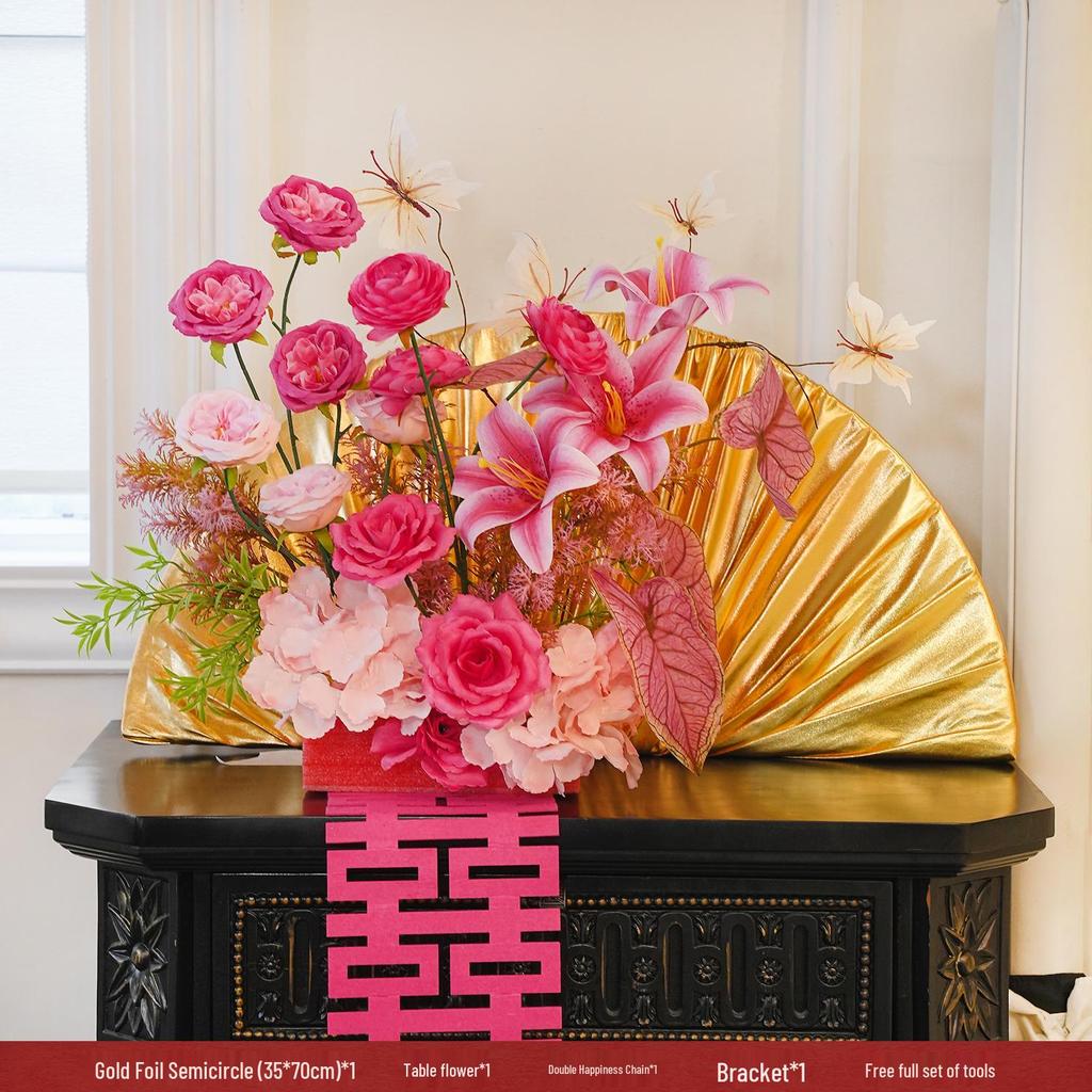 Pink Wedding Floral Art Double Happiness Ornament for Bedroom and Living Room Decor Set