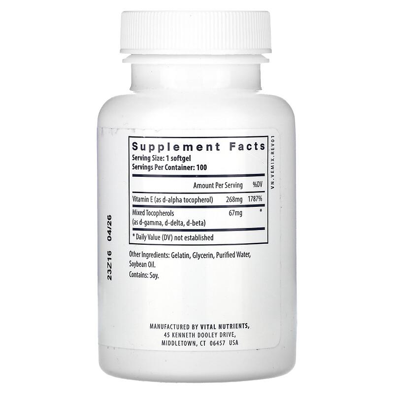 Vitamin E With Mixed Tocopherols, 100 Softgels
