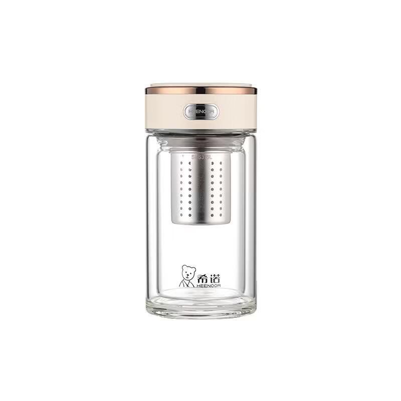 Heenoor XN-602M Antibacterial Double-Layer Glass Tea Infuser Bottle