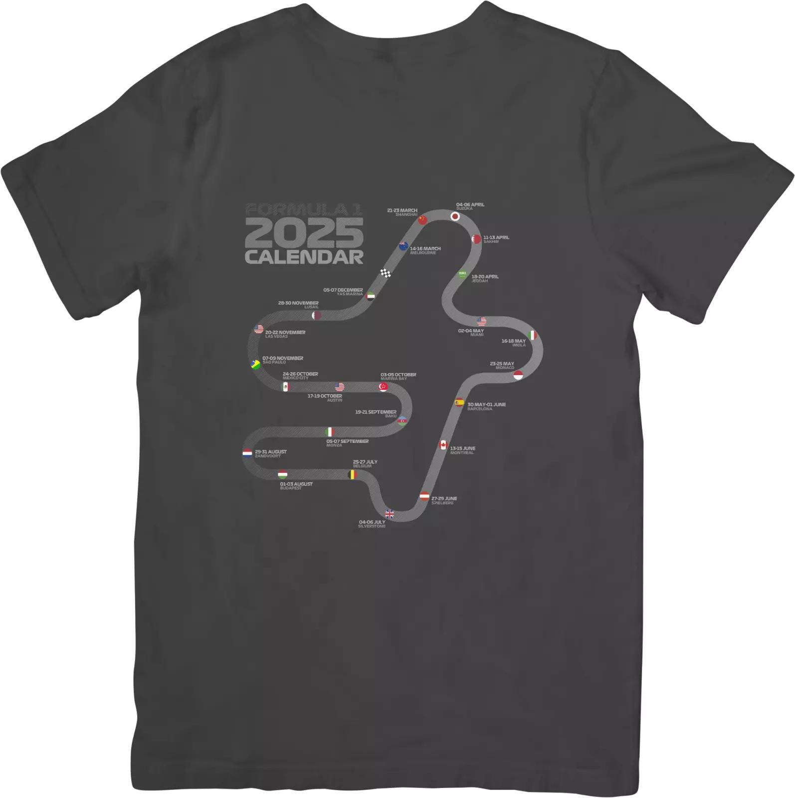 

Formula one 2025 Calendar Fit suitable for Men & Women Quality Cotton T-Shirt M