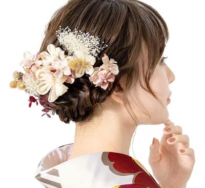 Soubien Coming of Age Ceremony Hair Ornament 3 Piece Set Furisode Graduation Ceremony Hakama Dried Flower Taste Kasumi Grass B White (sbn-kaz10125)