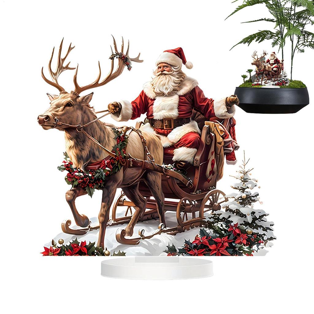 14x15cm Christmas Reindeer Sleigh Santa Figurine 2d flat Acrylic Christmas Ornaments 2026 Xmas Navidad Party Supplies