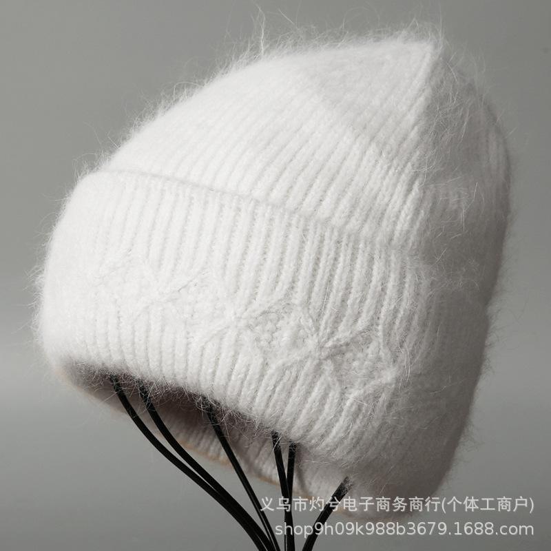 Autumn and Winter New Rabbit Fur Knitted Hat Warm Thickened Large Head Circumference Plush Ear Protection Wool Hat Women's Versatile Leisure