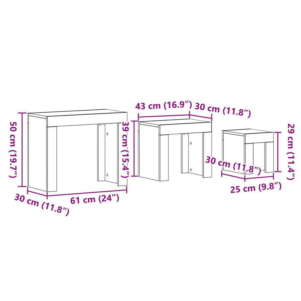3-teiliges Beistelltisch-Set, Dekorative niedrige Tische in verschiedenen Größen, Wohnzimmer-Couchtisch, Sofabeistelltisch, Ablagetisch