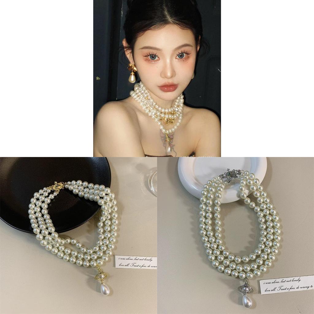 Vintage Pearl Drop Necklace With Copper Pendant For Womens Daily Wear And Gift