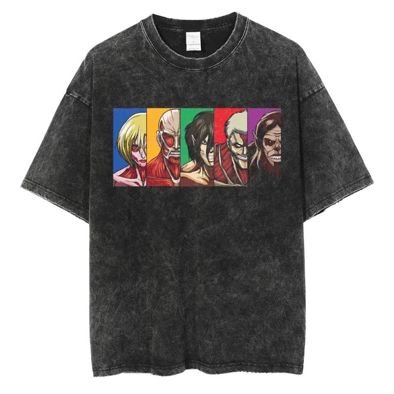 Attack on The Giant 2026 New Hot Anime Joint Official T-shirt Washed Old Retro Pure Cotton High Street Trend Unisex Y2K Harajuku