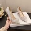 French Wedding Shoes Banquet Elegant High Heels New Temperament Sequined Crystal Shoes Pointed Head Shallow Mouth Stiletto Single Shoes