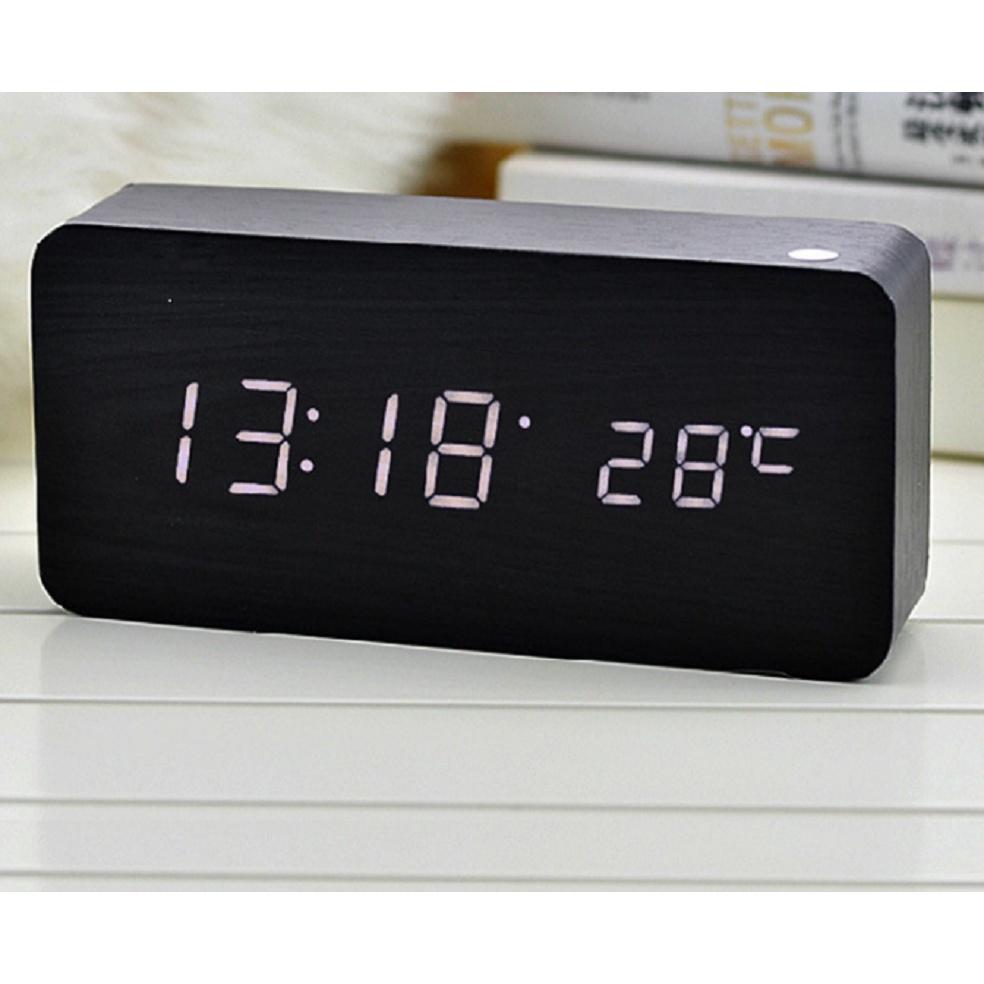 Elegant Wood Bamboo Led Alarm Clock With Sound Control And Timeless Design Digital Display
