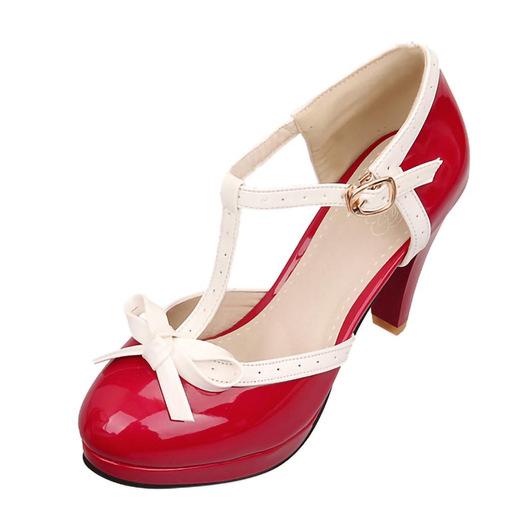 

(SU)Женские туфли-лодочки с нескользящим ремешком и пряжкой в ​​стиле ретро в стиле ретро, ​​сандалии на высоком каблуке