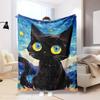Starry Kitten  Flannel Blanket Warm Soft Halloween Christmas Couch Warm Cozy Decorative Decor Gift for All Season