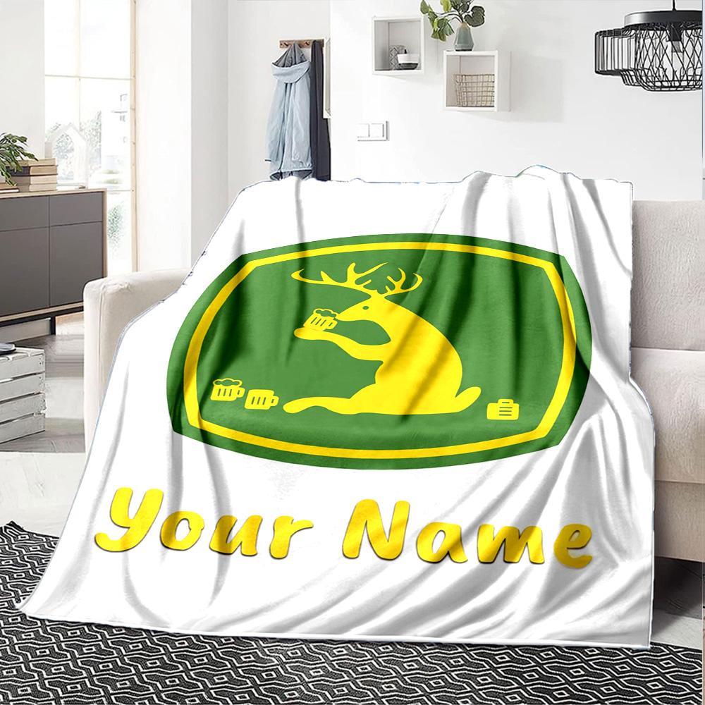 1pc John Deere Banner Blanket with Custom Name, Gift, for Men and Women, Soft Blanket, Good for Sofa Bed Couch Travel, Lightweight Flannel Blanket