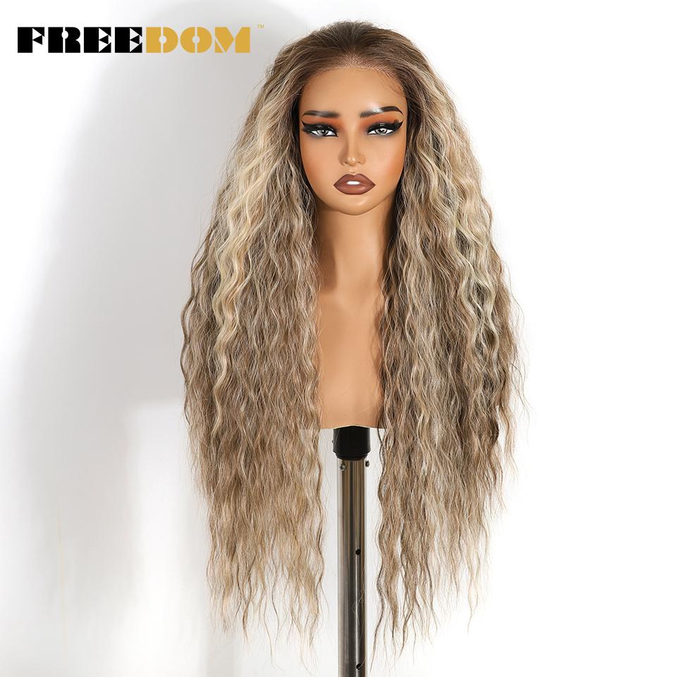FREEDOM Synthetic Lace Front Wigs For Women 6x4 Pre Plucked Pre-cut Wear and Go Glueless Wig Long Curly Wavy Ginger Cosplay Wig