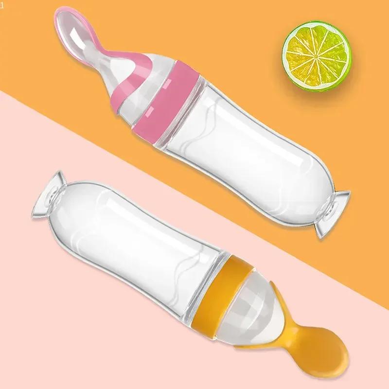Squeezing Feeding Bottle Silicone Newborn Baby Training Rice Cereal  Food Spoon Supplement Feeder Safe Useful Tableware for Kids