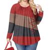 Women's Plus Size Fashion Printed Casual Pleated Round Neck Long Sleeve Top