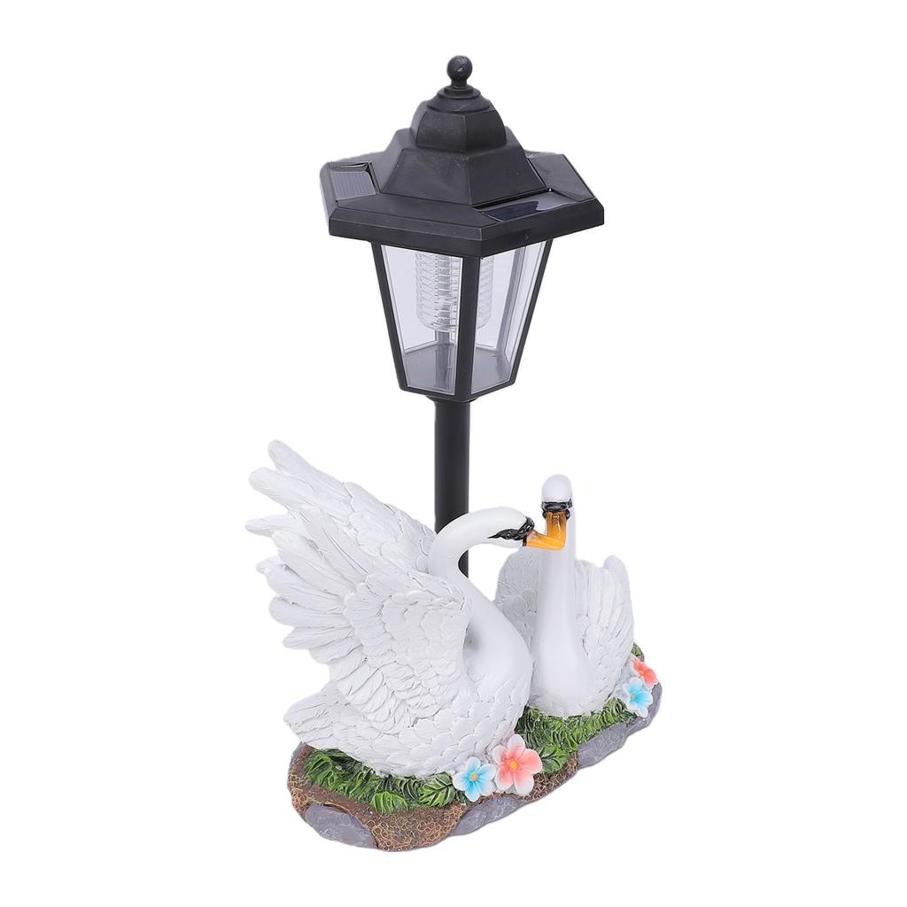 Swan Garden Statue with Solar Lantern Resin Outdoor Decorative Sculpture for Porch Patio Lawn Pathway