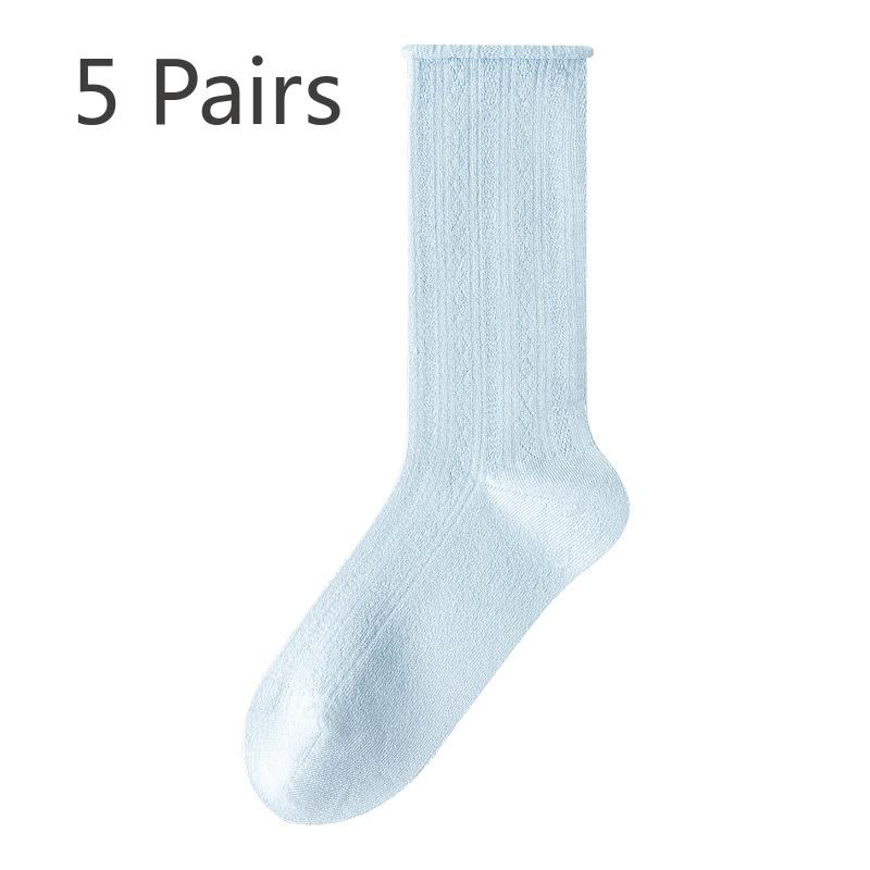 5 Çift Kadın Yazlık İnce Buz İpeği Beyaz 7A Antibakteriyel Kadın Orta Tüp Havlu Çorap