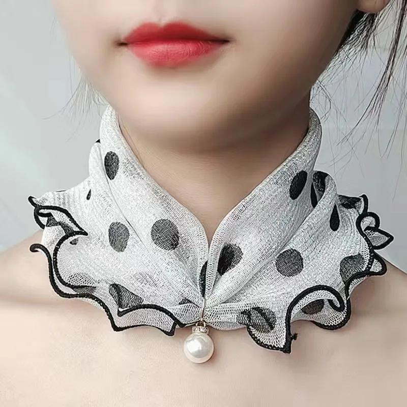 Neck Collar Print Shiny Variety Loop Scarf Ruffle Lace Scarf Pearl Pendant Organza Chiffon Scarves Bandana Headband