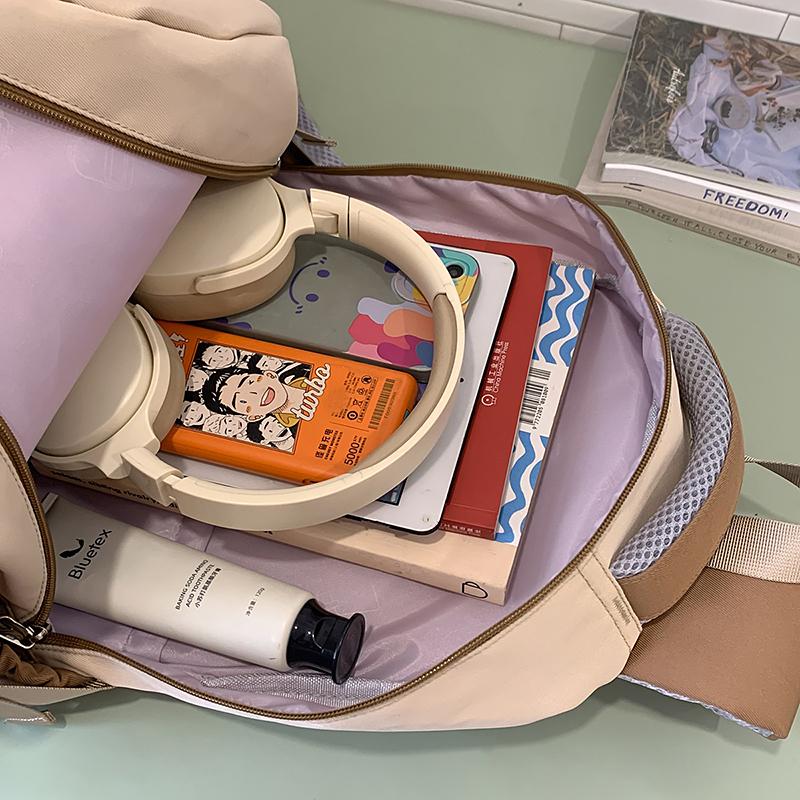 Contrast Color Middle School Student Schoolbag Large Capacity College Style Backpack with Coin Purse