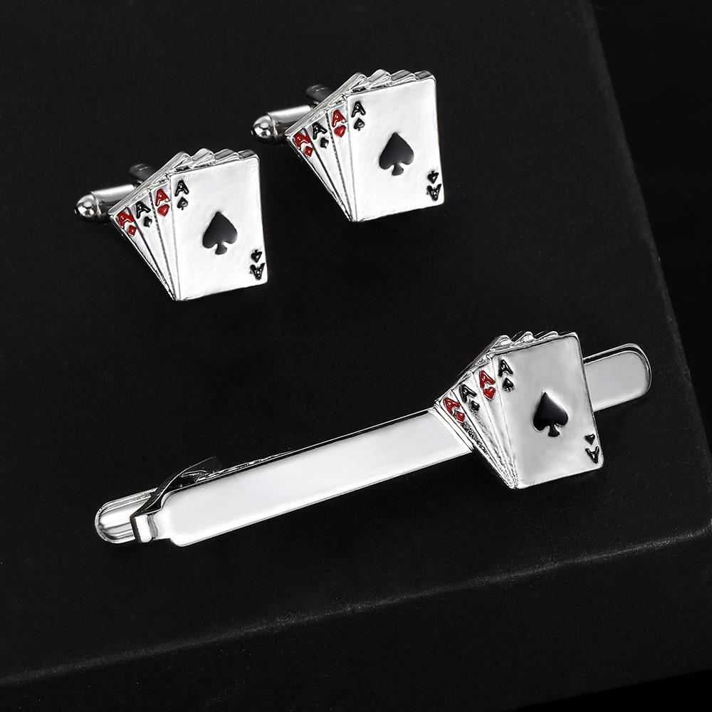 Copper Material Creative Men's Poker Card Tie Clip Cufflink Set