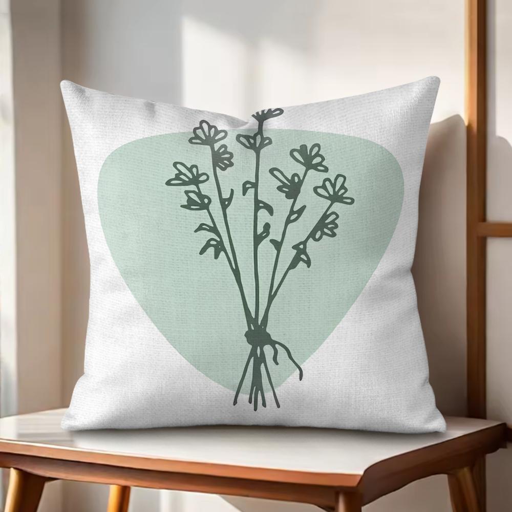 Simple Plant Cushion Cover Natural Linen Organic Fabric DoubleSided Printing Couch Pillow Covers Home Decor