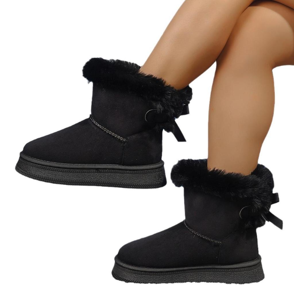 Damen Winter-Schneestiefel mit dicker Plateausohle, rutschfest, bequem, kurze Booties mit Kunstfellfutter, lässige warme Stiefeletten aus Wildlederimitat für Damen