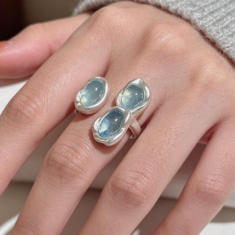 Xiaomi BF CLUB 925 Sterling Rings for Women Simple Geometric Handmade Irregular Moonstone Retro Ring Allergy For Birthday Gift