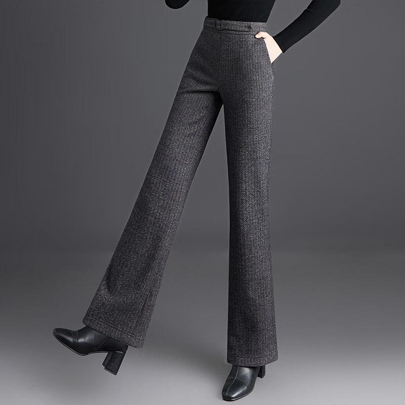 Women's High-Waist Herringbone Flare-Leg Trousers
