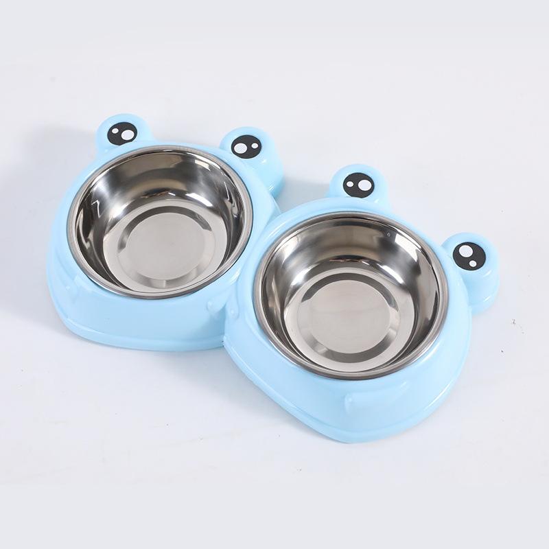 

Cute frog-shaped stainless steel pet double bowl - large capacity to prevent spilling - cat drinking bowl for dogs food dish синій