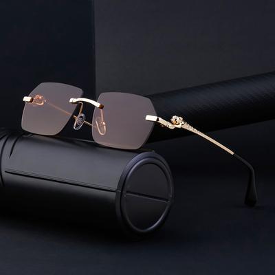 Frameless Trimmed Leopard Glasses Leg Sunglasses Men'S Retro Box Driving Sunglasses