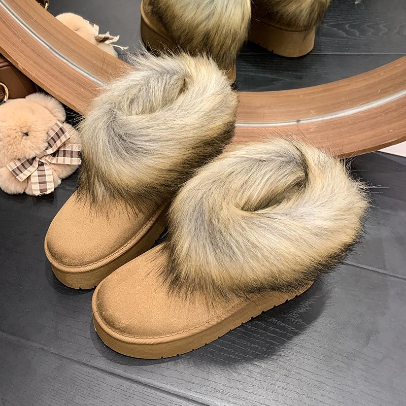

Cotton shoes non-slip student warm short boots velvet winter women s versatile new matte imitation fox hair thickened snow boots 41 верблюд