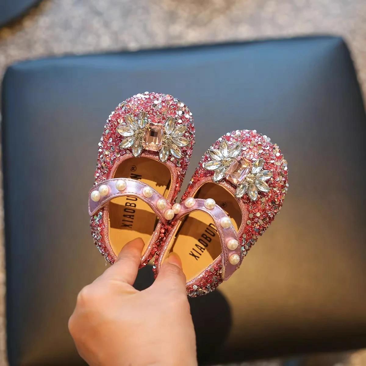 

Toddler Kids Princess Shoes Shiny Crystal Girls Flats Sweet Glitter New Fashion Baby Walking Shoes Soft Bottom Non-slip 15 Яскраво-рожевий