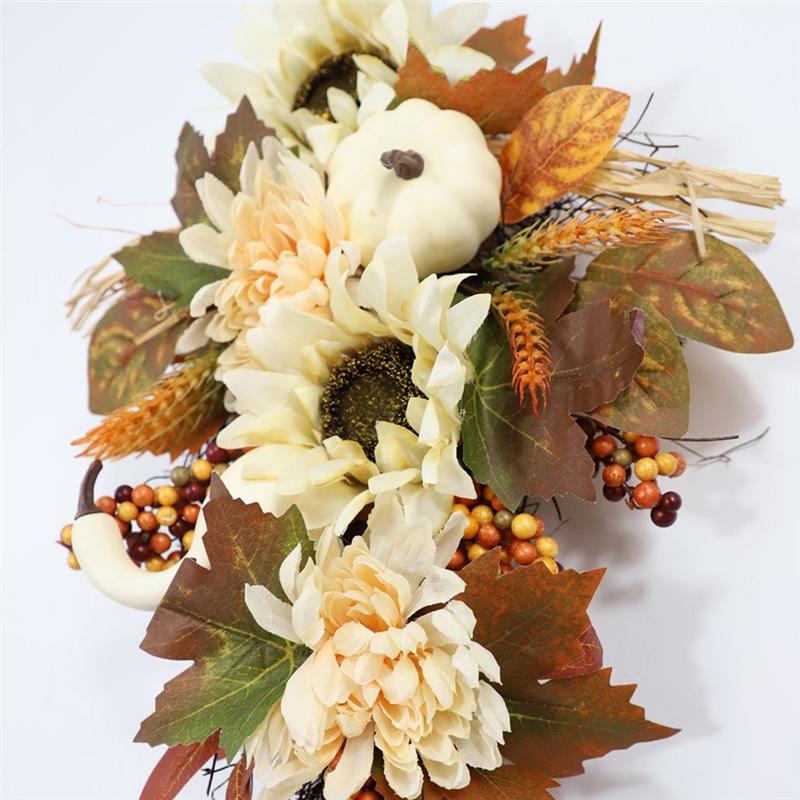 M-Modern-Artificial Pumpkins Wreaths White Pumpkin Maple Leaf With Leaves Flower Fall Door Garland Thanksgiving Theme