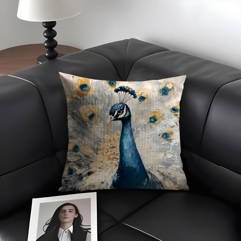Peacock Luxury Cushion Cover Natural Linen Organic Fabric Double-Sided Printing Sofa Home Decor Gift Pillow Case