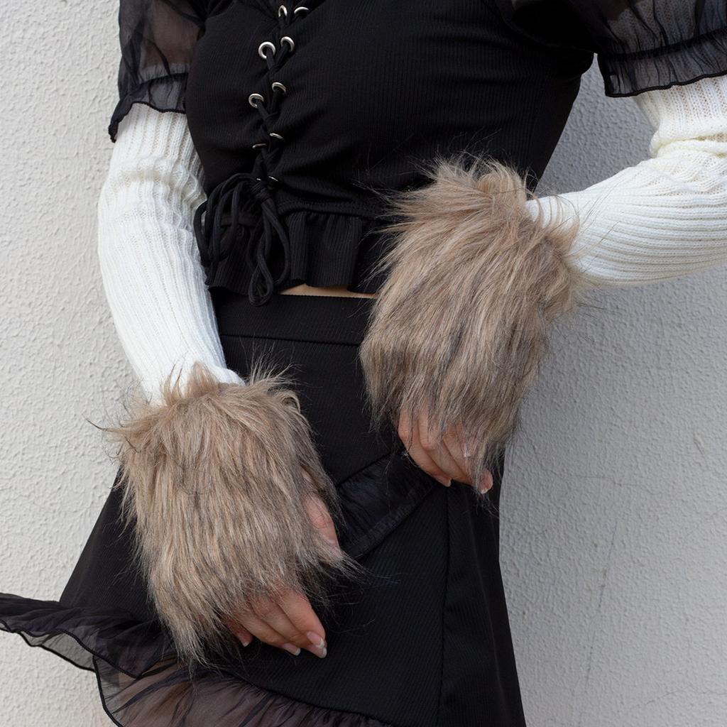 Damen Einfarbig Kunstpelz Handgelenkstulpen Winter Pelzig Bänder Armstulpe Handgelenk Slap On Stulpen Armstulpe Plüsch Verdicken