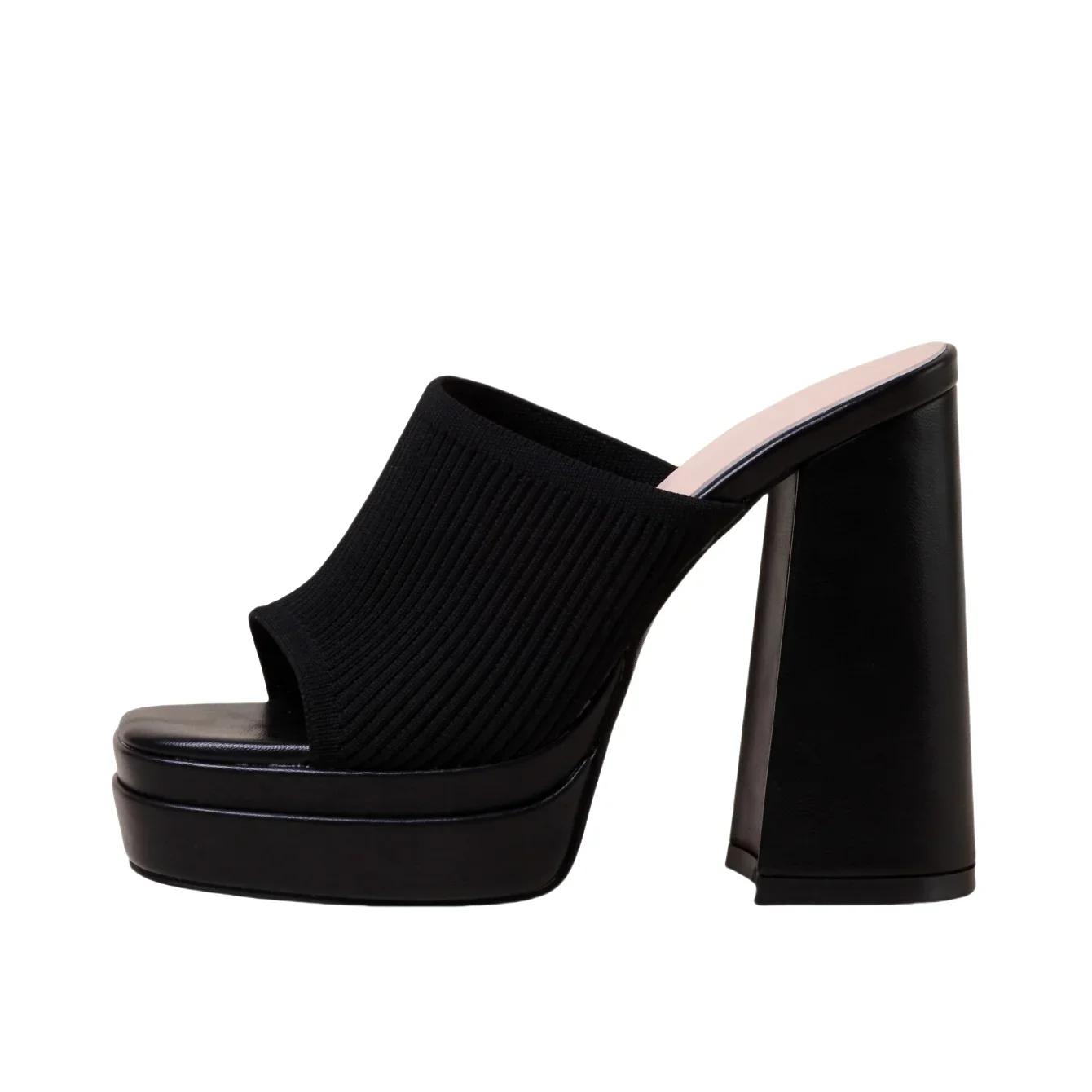 

Fashion Women Shoes Summer Fashion Waterproof High Heels Open Toe Knitted Comfortable Shoes for Women High-heeled Sandals Wedding Shoes 42 чёрный