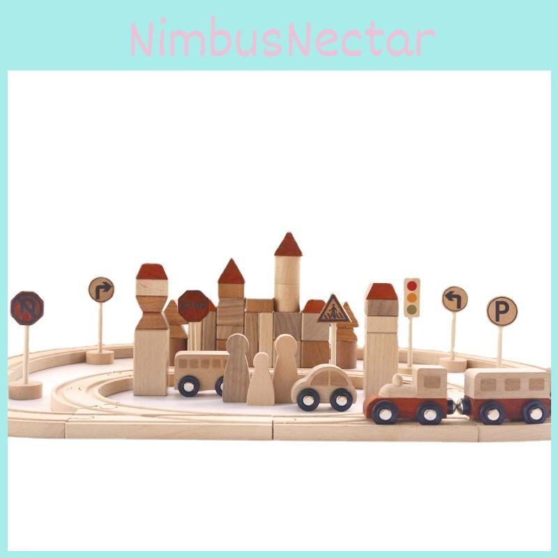 City Wooden Fun Transportation Train Track Assembly Building Blocks Kid Set Toy