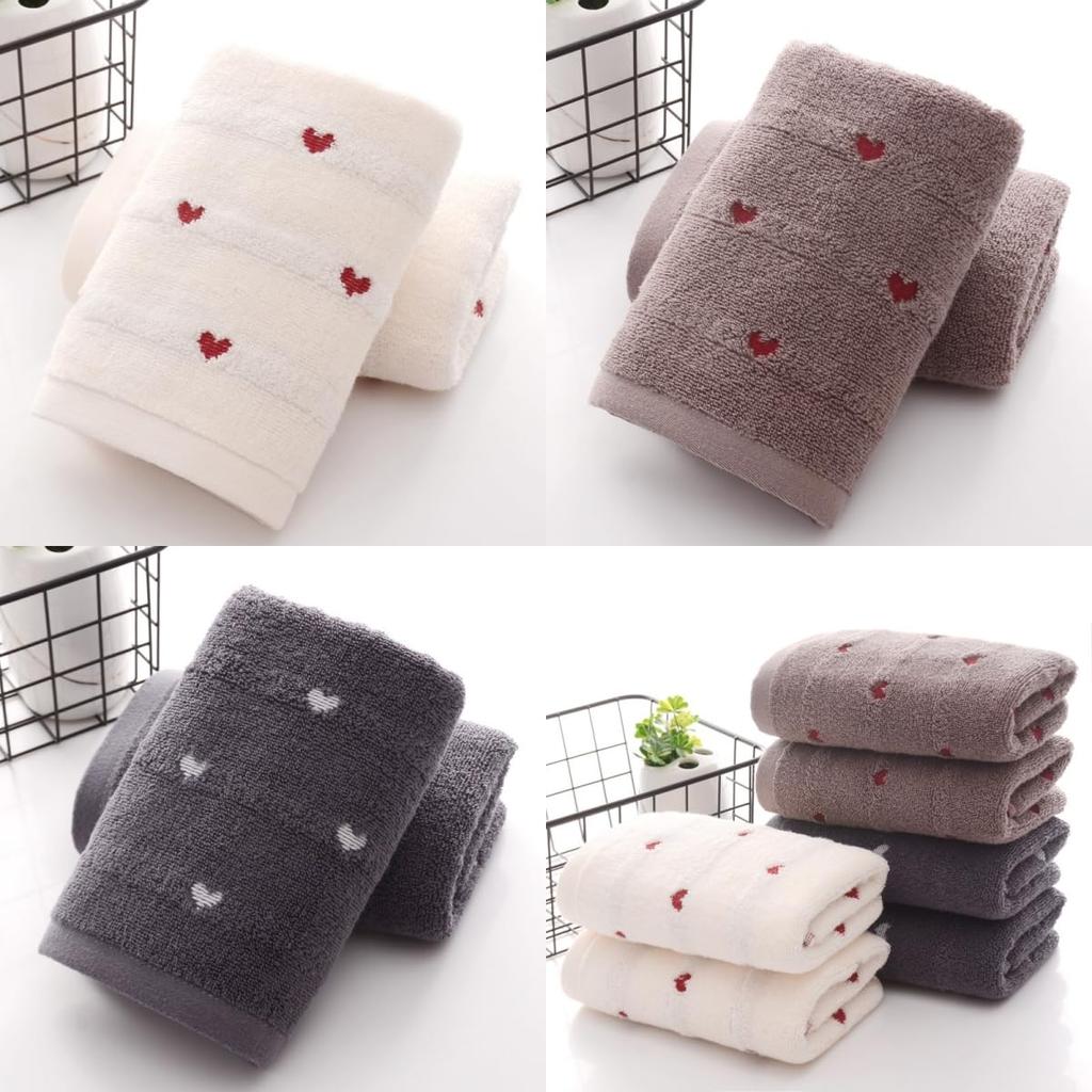 Face Towels, Heart Pattern, 100% Cotton, Towel Set, Fluffy, Soft, Gentle on Skin, Fast Absorption, Quick Drying, Durable, Breathable, Fade Resistant,