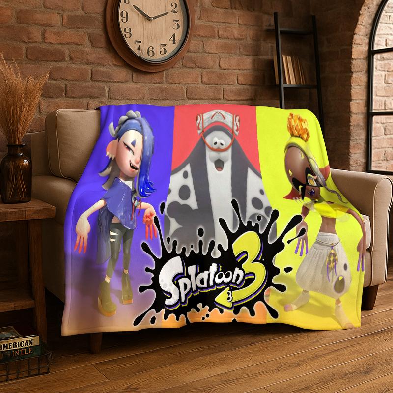 funny Splatoon 3 Cartoon Game Flannel Blanket Soft Warm Throw Blanket for Bedroom Living Room Bed Travel Camping Picnic Gift