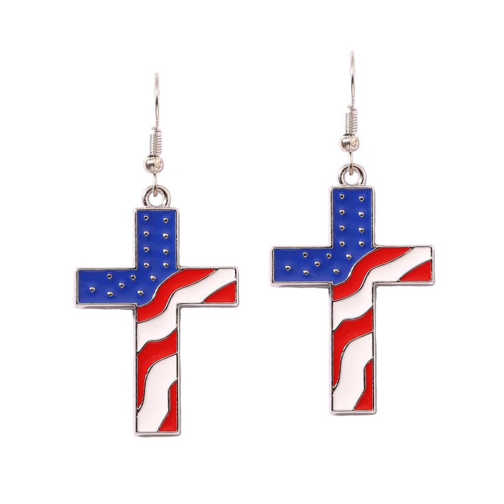 Independence Day Flag Hat, Slippers, Love Earrings, Red, White And Blue Striped Flag Earrings